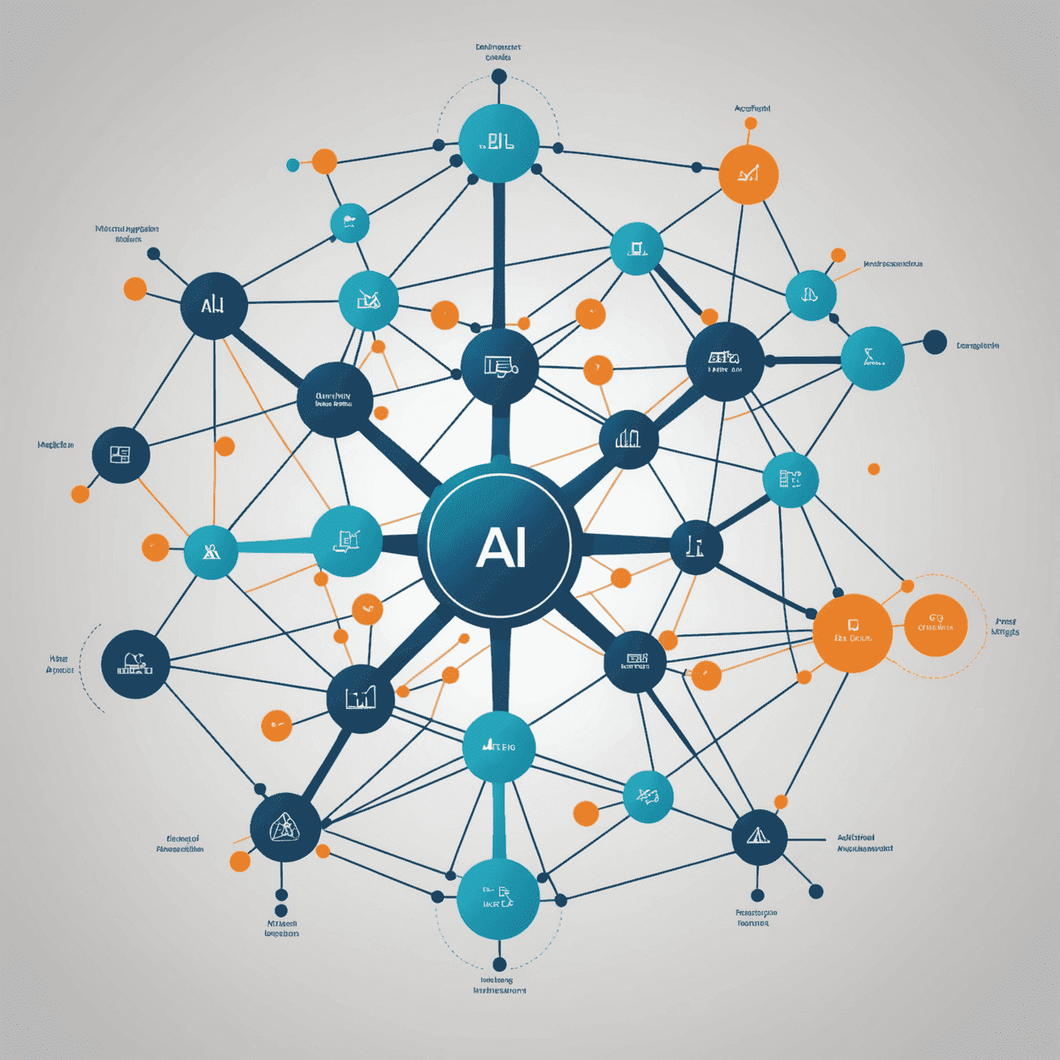 Imagen que muestra un diagrama simple de IA con nodos interconectados, representando los conceptos básicos de la Inteligencia Artificial