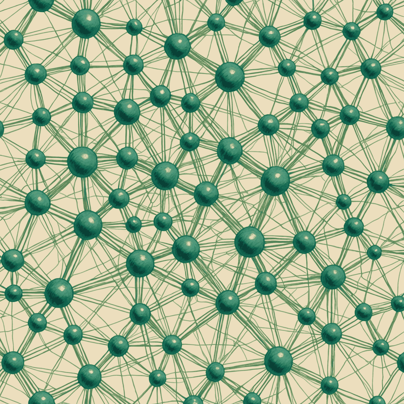 Diagrama de una red neuronal multicapa con nodos interconectados, dibujado en estilo de lápiz de color con tonos suaves de beige y verde salvia